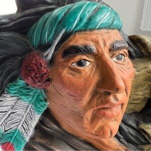 Native American Hand Painted Indian Ceramic Sculpture With Horses Signed HRNN